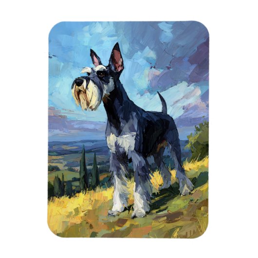 Schnauzer Sunlit Countryside Landscape Flexible マグネット (縦)