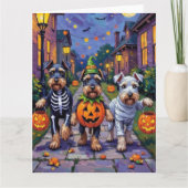 Schnauzer Trick-or-Treating in Halloween Costumes カード (正面)