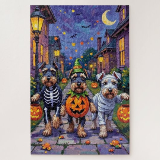 Schnauzer Trick-or-Treating in Halloween Costumes ジグソーパズル (縦)