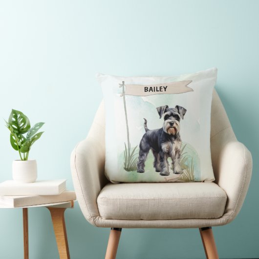 Schnauzer Watercolor Personalized Dog クッション (椅子)