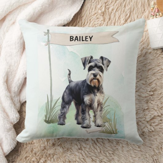 Schnauzer Watercolor Personalized Dog クッション (ブランケット)
