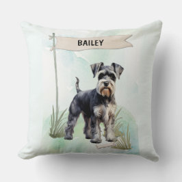 Schnauzer Watercolor Personalized Dog クッション