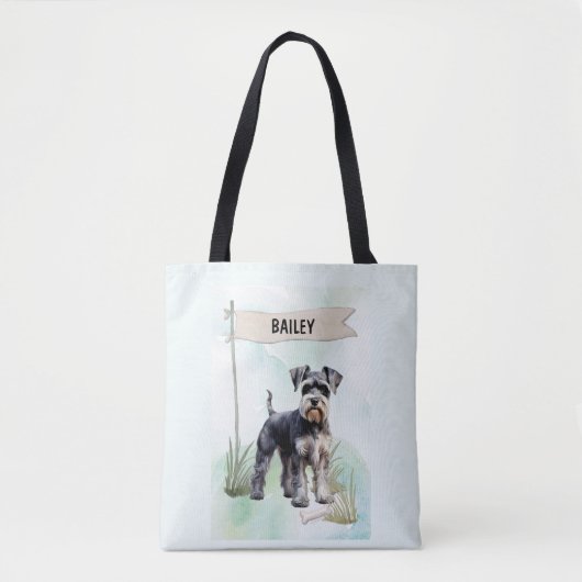 Schnauzer Watercolor Personalized Dog トートバッグ (正面)