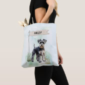 Schnauzer Watercolor Personalized Dog トートバッグ (クローズアップ)