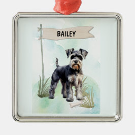 Schnauzer Watercolor Personalized Dog メタルオーナメント