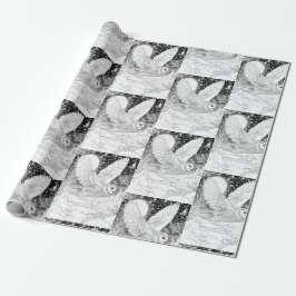 Schnee-Eule im Flug unterm Sternenhimmel ラッピングペーパー