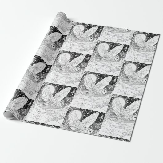 Schnee-Eule im Flug unterm Sternenhimmel ラッピングペーパー (アンロールド)