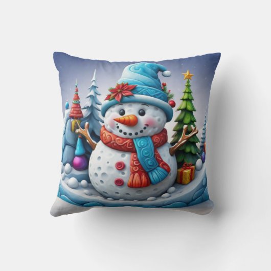 Schneemann in Winterlandschaft -  クッション (裏面)