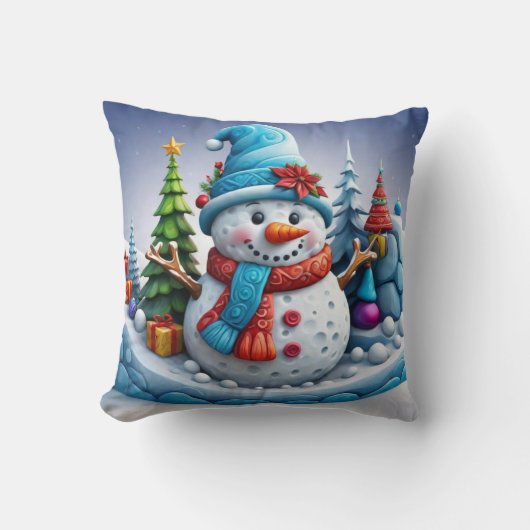 Schneemann in Winterlandschaft -  クッション (正面)