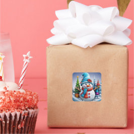 Schneemann in Winterlandschaft -  スクエアシール