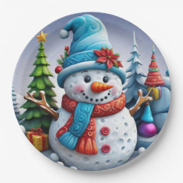 Schneemann in Winterlandschaft -  ペーパープレート