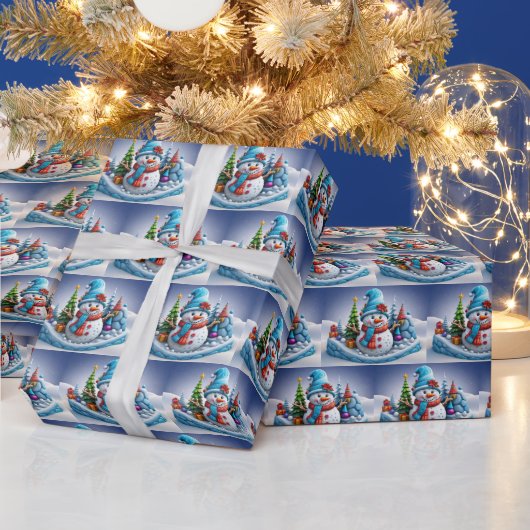 Schneemann in Winterlandschaft -  ラッピングペーパー (クリスマス)