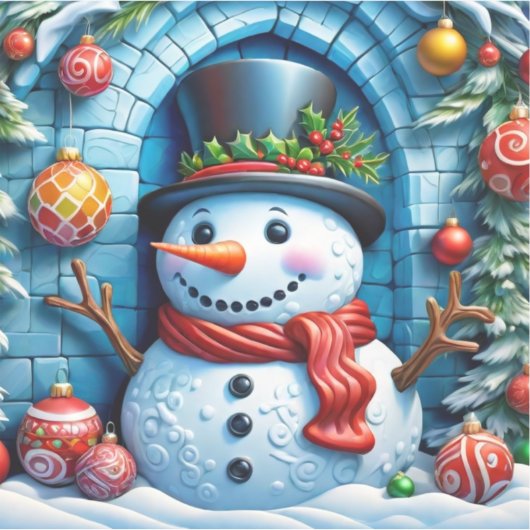 Schneemann mit Weihnachtsdeko - シール (正面)