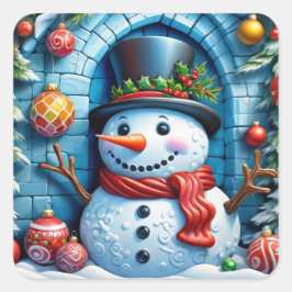 Schneemann mit Weihnachtsdeko -  スクエアシール