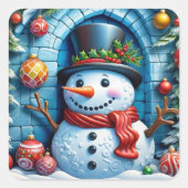 Schneemann mit Weihnachtsdeko -  スクエアシール (正面)