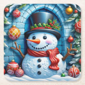 Schneemann mit Weihnachtsdeko -  スクエアペーパーコースター (正面)