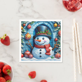 Schneemann mit Weihnachtsdeko -  スタンダードカクテルナプキン
