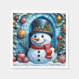 Schneemann mit Weihnachtsdeko -  スタンダードカクテルナプキン
