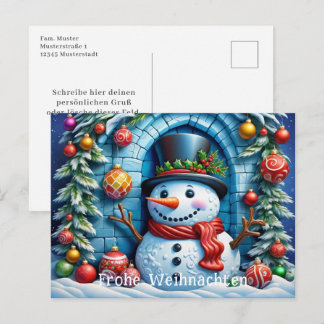 Schneemann mit Weihnachtsdeko - ポストカード