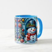 Schneemann mit Weihnachtsdeko -  マグカップ (正面右)