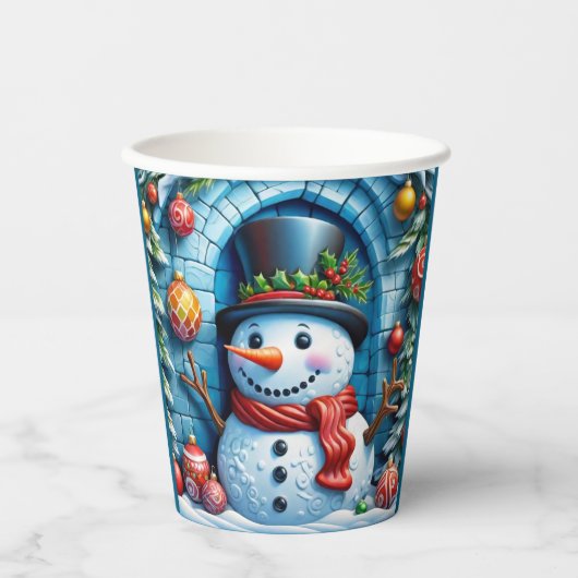 Schneemann mit Weihnachtsdeko - 紙コップ (正面)