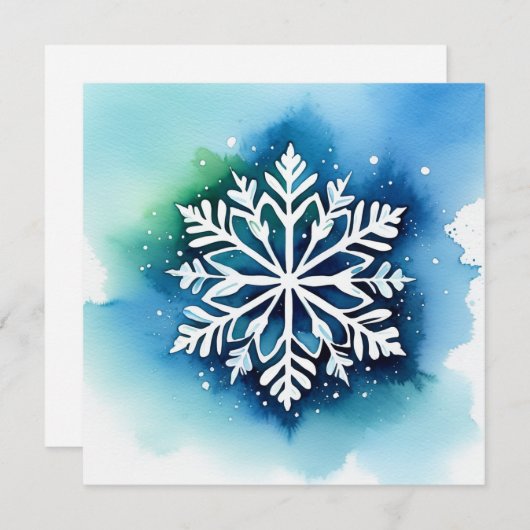 Schneestern auf Aquarell Hintergrund - türkis grün (正面/裏面)