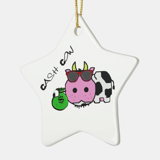 Schnozzle牛安定した利益源の漫画w/Moneyのバッグ セラミックオーナメント (左)