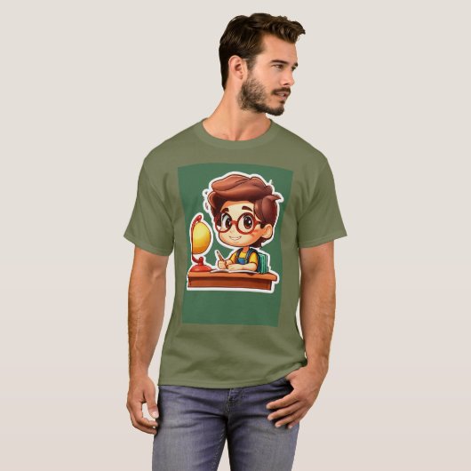 『Scholarly Savvy: Cartoon 3D Boy Studing』 Tシャツ (正面フル)