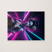 Schöne Geisha Puzzle mit Neon Hintergrund – Elegan ジグソーパズル (横)