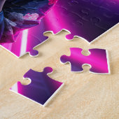 Schöne Geisha Puzzle mit Neon Hintergrund – Elegan ジグソーパズル (側面)