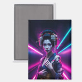 Schöne Geisha Puzzle mit Neon Hintergrund – Elegan マグネット (正面/裏面)