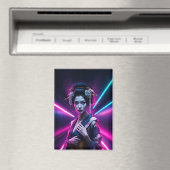 Schöne Geisha Puzzle mit Neon Hintergrund – Elegan マグネット (インサイチュ (食洗機))