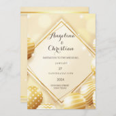Schöne Goldige Hochzeitseinladung Karte 招待状 (正面/裏面)