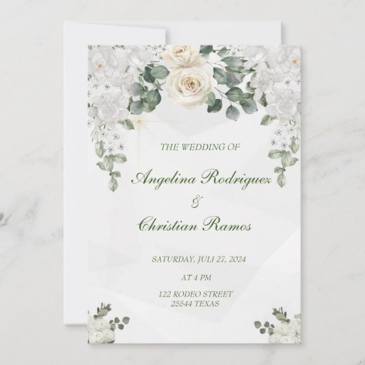 Schöne weise Rosen Hochzeitseinladung Karte 招待状 (正面)