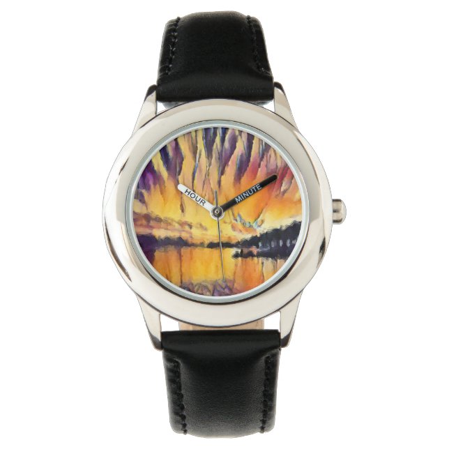 Schöner Sonnenaufgang als Aquarell Design 腕時計 (正面)