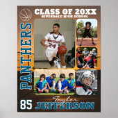 School Basketball Team Custom Name Photo Collage ポスター (正面)