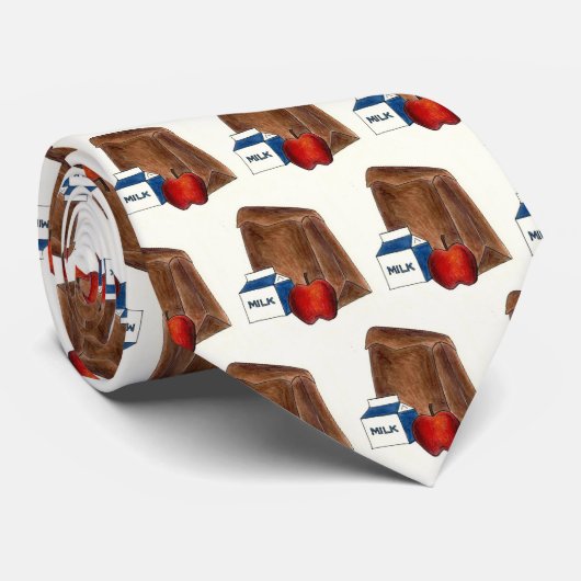 School Brown Bag Lunch Milk Carton Apple Teacher ネクタイ (ロール)