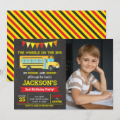 School Bus Birthday Photo Invitation 招待状 (正面/裏面)
