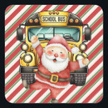 School Bus Christmas for Driver greeting card スクエアシール<br><div class="desc">スクールバスクリスマスグリーティングカード広場ステッカー</div>