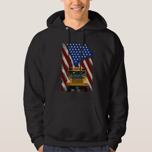 School Bus Driver America Flag Patriotic Bus Drivi パーカ (正面)