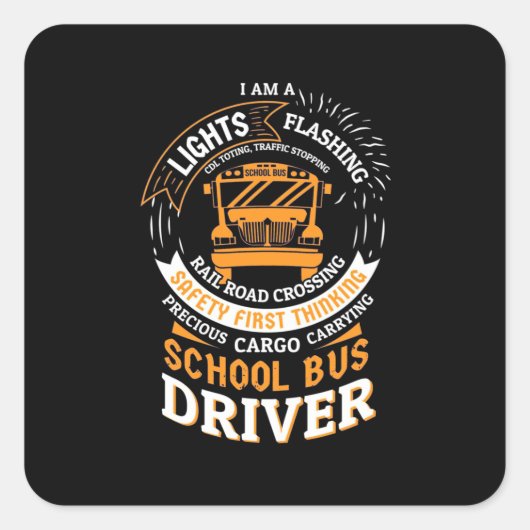 School Bus Driver Lights Flashing スクエアシール (正面)