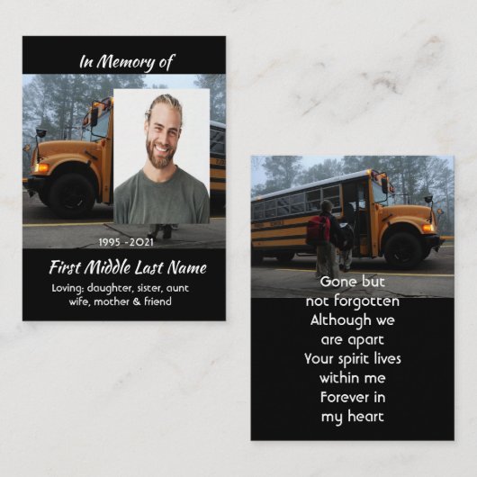 School Bus Driver Memorial Keepsake  名刺 (正面/裏面)
