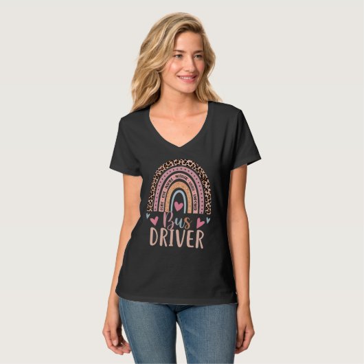 School Bus Driver Rainbow Leopard Print Bus Drive Tシャツ (正面フル)