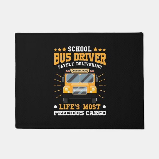 School Bus Driver Safely Delivering ドアマット (正面)