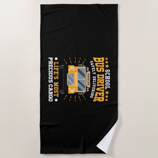 School Bus Driver Safely Delivering ビーチタオル (正面)