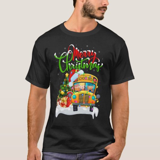 School Bus   Xmas Decorations Santa School Bus Chr Tシャツ (正面)