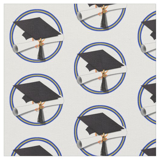 School Colors Blue & Gold Grad Cap w/Diploma ファブリック (クローズアップ)