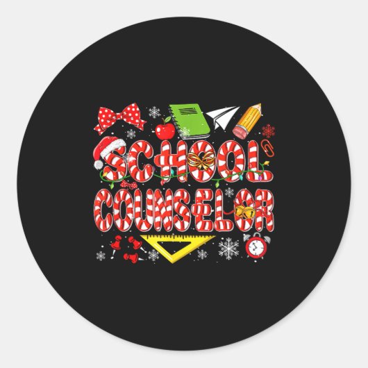 School Counselor Christmas Candy Canes Lover Funny ラウンドシール (正面)