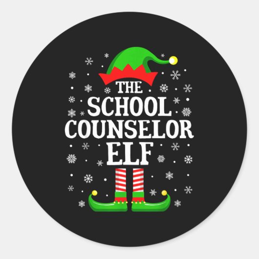 School Counselor Elf Funny Christmas Family Matchi ラウンドシール (正面)