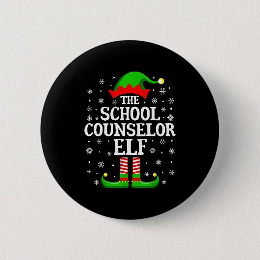 School Counselor Elf Funny Christmas Family Matchi 缶バッジ (正面)